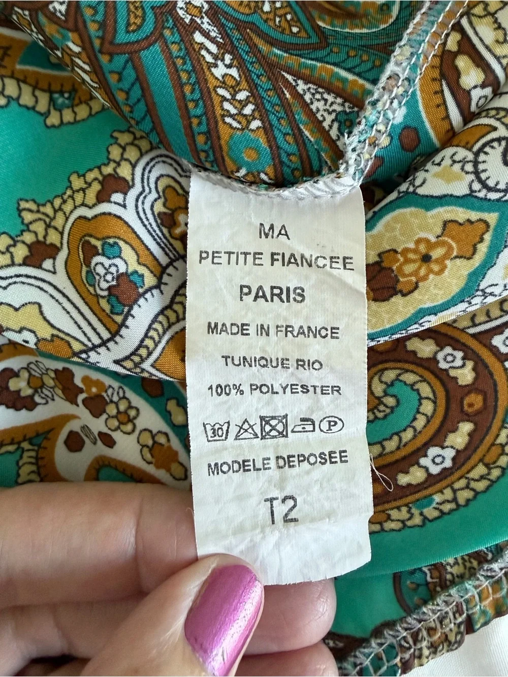 Casting‎ Women’s Silky Paisley Boatneck Blouse in Teal, Ivory & Gold Hues, OSFM - Picture 9 of 10